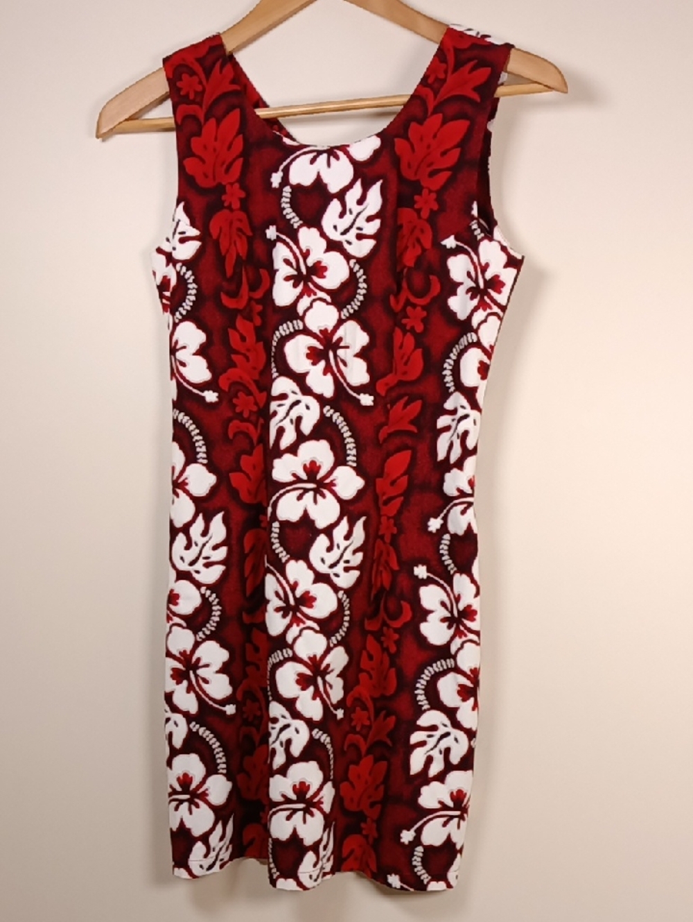 KY's Hawaiian Vintage 60s  Cotton Shift Dress Red & White Hibiscus Floral Small